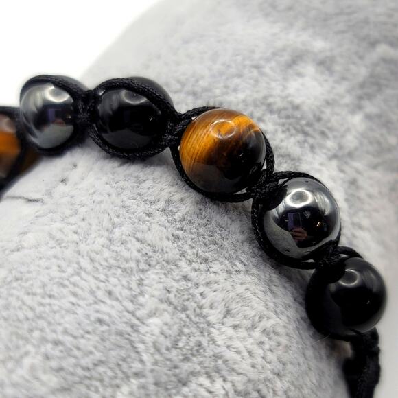 Healing Crystal Bracelet Men Women Obsidian Hematite Tiger Eye Stones Adjustable - Picture 7 of 8